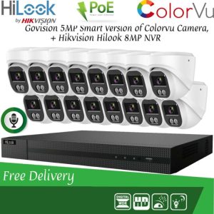 HIKVISION 8MP POE CCTV SYSTEM IP UHD NVR 5MP 24/7 COLORVU AUDIO MIC CAMERA KIT 16CH DVR 10x Cameras (Black) 4TB HDD