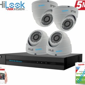 HIKVISION HILOOK 5MP CCTV SYSTEM 4CH DVR FULL HD 20M NIGHT VISION DOME CAMERAS 2x Cameras (White) 3TB HDD