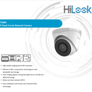 Hilook Hikvision 8MP 4K Fixed Turret Network Camera PoE UHD AUDIO Camera IP67 IPC-T280H