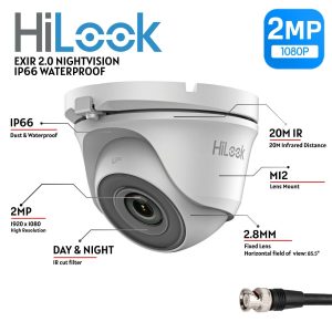 HIKVISION HILOOK CCTV TURRET CAMERA 2MP 1080P HD 2.8MM 4IN1 TVI AHD OUTDOOR EXIR THC-T120-MC